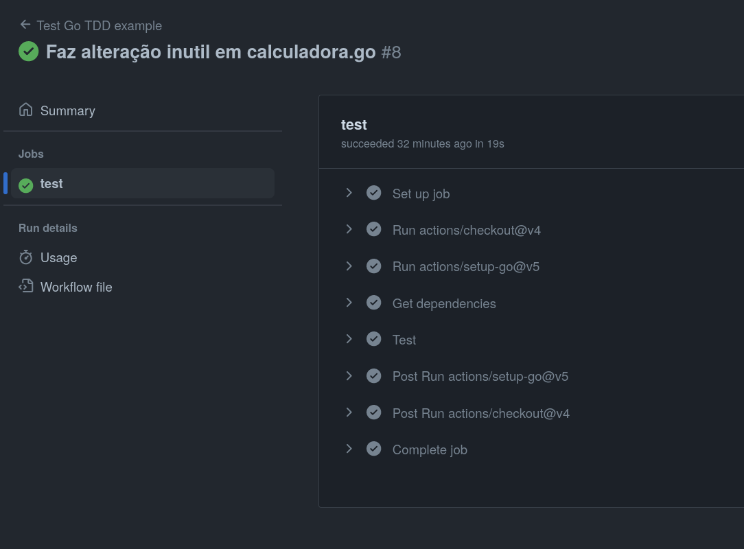 Workflow de teste com Go